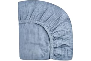 MEOWCARDS Mini Crib Sheets for Baby Boy Girl, Neutral Mini Crib Mattress Sheet 24" x 38", Muslin Nursery Bedding Soft and Breathable Comfort(Costume Blue)