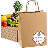 57 Lb Large Kraft Paper Grocery Bags with Handles - 50 Count 12 x 17 x 7 - Durable, Reusable & Eco-Friendly Shopping Bags, Brown Kraft Take-Out Bags for Retail, To-Go, Any Occasion (50, With Handles)