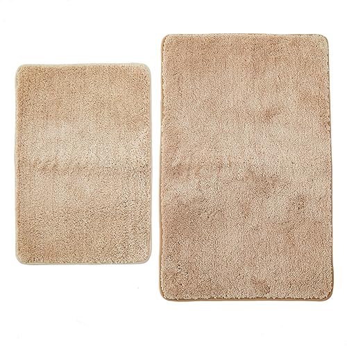 2 Piece Bathroom Rugs and Mats Sets, Soft Bath Mats for Bathroom with Non-Slip Backing, Machine Washable Microfiber Absorbent Bath Rugs ( 16" x 24" Plus 20" x 32", Champagne)