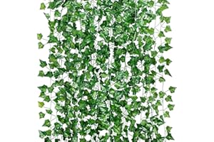 GPARK 84ft 12 Pack / 82 inch, Artificial Ivy Garland Fake Leaf Plants Vine, Hanging Leaves Garlands for Wedding Party Garden Kitchen Outdoor Greenery Wall Decor Green