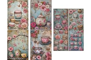 Tea Time Rice Paper, 8 x 10.5 inch (6pc) - Mulberry Paper for Decoupage Scrapbooking Cards Crafts by Craft Kreatively