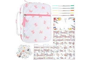 WOBAGMEN Bible Cover Case for Women,Large Quilted Bible Carrying Case with Bible Study Supplies,Pink Bow Church Bag Bible Study Kit Bible Journaling Supplies,Birthday Christian Gifts for Women