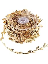 DECORA 36 Yards Artificial Gold Leaf Ribbon Trim for Wreath Making Gift Wrapping Wedding Decoration