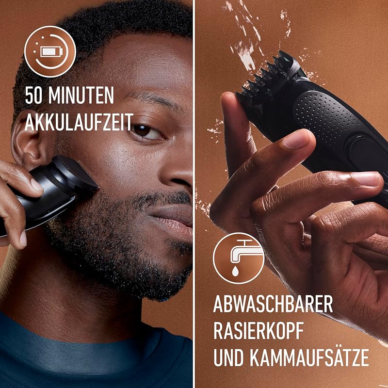 King C Gillette Barttrimmer Herren, Kabelloser Bartschneider, Trimmer für einen schnellen, Scharfen und effizienten Schnitt — Inkl. 1 Reinigungsbürste, 5 Kammaufsätzen und 1 Ladegerät — Schwarz