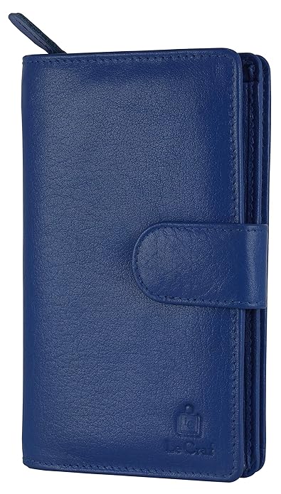 Le Craf Blue Genuine Leather RFID Blocking Wallet Clutch for Women and Girls