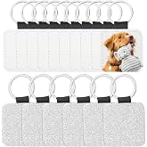 Framendino, 16 Pack Sublimation Blank Keychain Glitter PU Leather Square Rectangle Heat Transfer Key Fob Key Chain for DIY Craft Making Silver