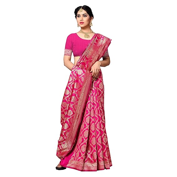 Textile Women's Kanjivaram Banarasi Jacquard Silk Heavy Saree With Unstitched Blouse Piece