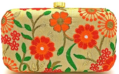Tooba Handicraft Party Wear Hand Embroidered Box Clutch Bag Purse For Bridal, Casual, Party, Wedding