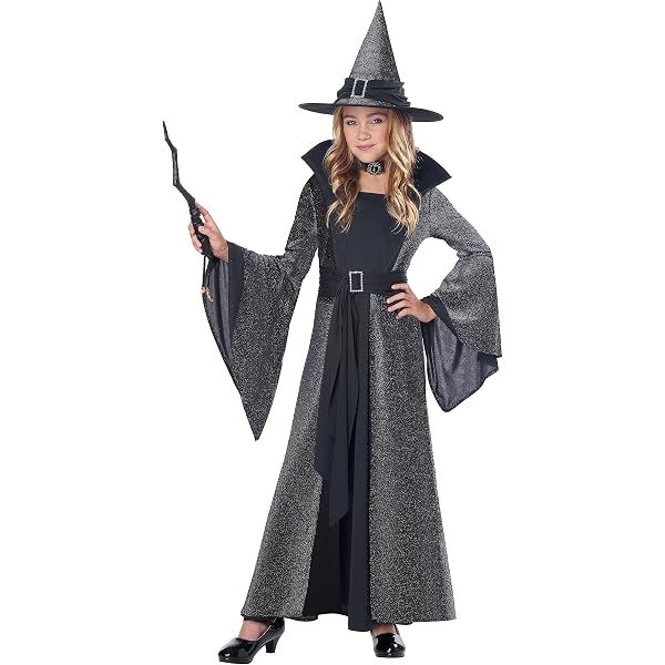 Kids Celestial Witch Costume Set - Silver Dress & Hat For Halloween (Ages 8-10, Medium) - View #2