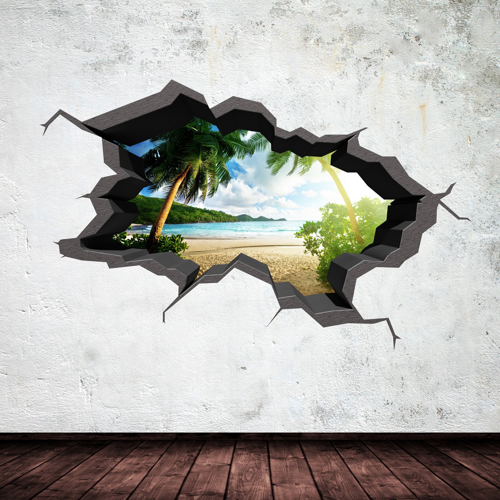 Paradise Beach Cracked CAVE Jungle 3D Wall Art Sticker Boys Girls Decal Mural Print New 1