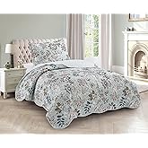 Brilliant Sunshine Green Vintage Beautiful Flowers, 2-Piece Quilt Set with 1 Sham, Reversible Bedspread, Soft Lightweight Coverlet, All-Season, Twin, Green