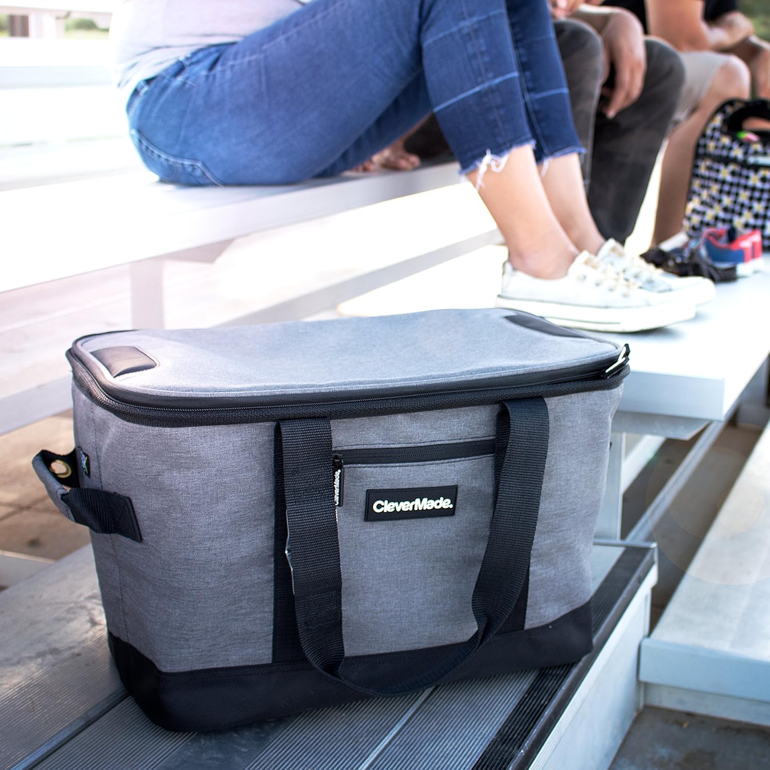 CleverMade Collapsible Cooler Bag: Insulated Leakproof 50 Can Soft Sided Portable Cooler Bag for Lunch, Grocery Shopping, Camping and Road Trips, Heather Grey/Black: Home Improvement
