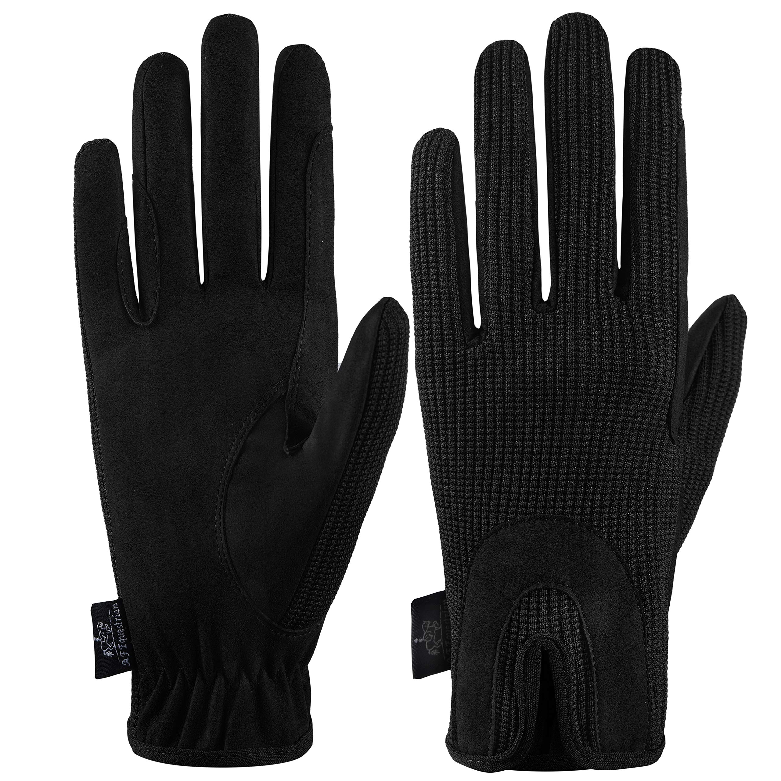 All Day Horse Riding Gloves Ladies Dublin Track Fabric Gloves Leather Equestrian (Black, S) โ image 1