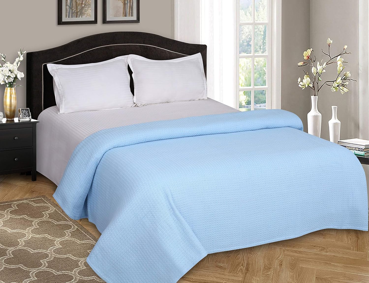 Elvana Home 100% Cotton Bed Blanket, Breathable Bed Blanket Full - Queen Size, Cotton Thermal Blankets Full - Queen, Perfect for Layering Any Bed for All Season, Beige: Home & Kitchen