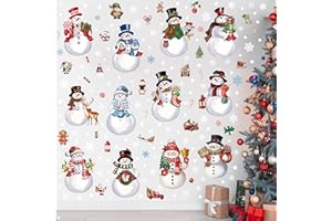 FAYOO 12 Sheets Christmas Snowman Wall Stickers Decorations, Xmas Wall Decals Holiday Snowman Snowflakes Floor Wall Vinyl Stickers for Living Room Bedroom Home Office Decor