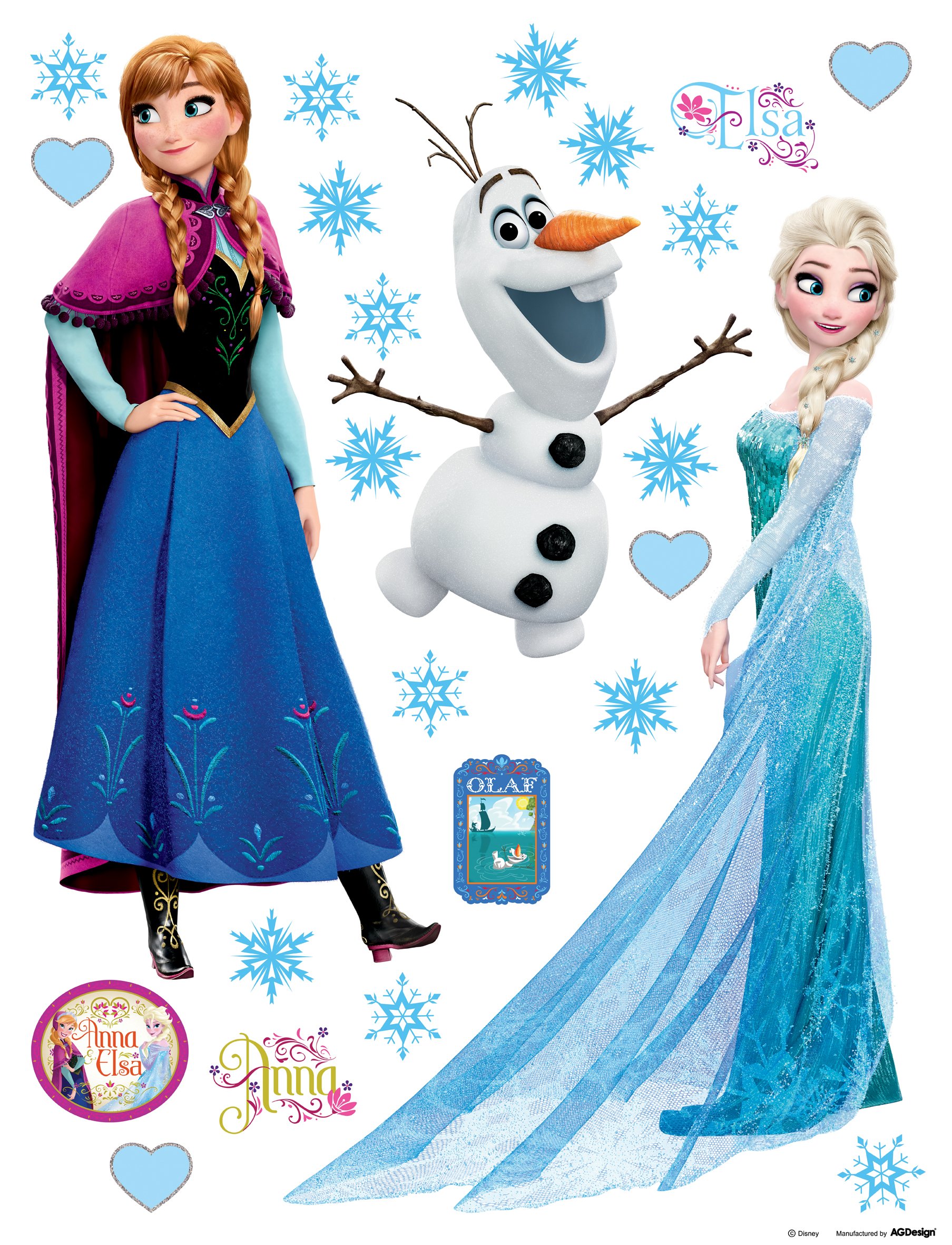 Frozen Elsa, Anna, Olaf Disney Wall Sticker, Film, Multi-Colour, 65 x 85 cm