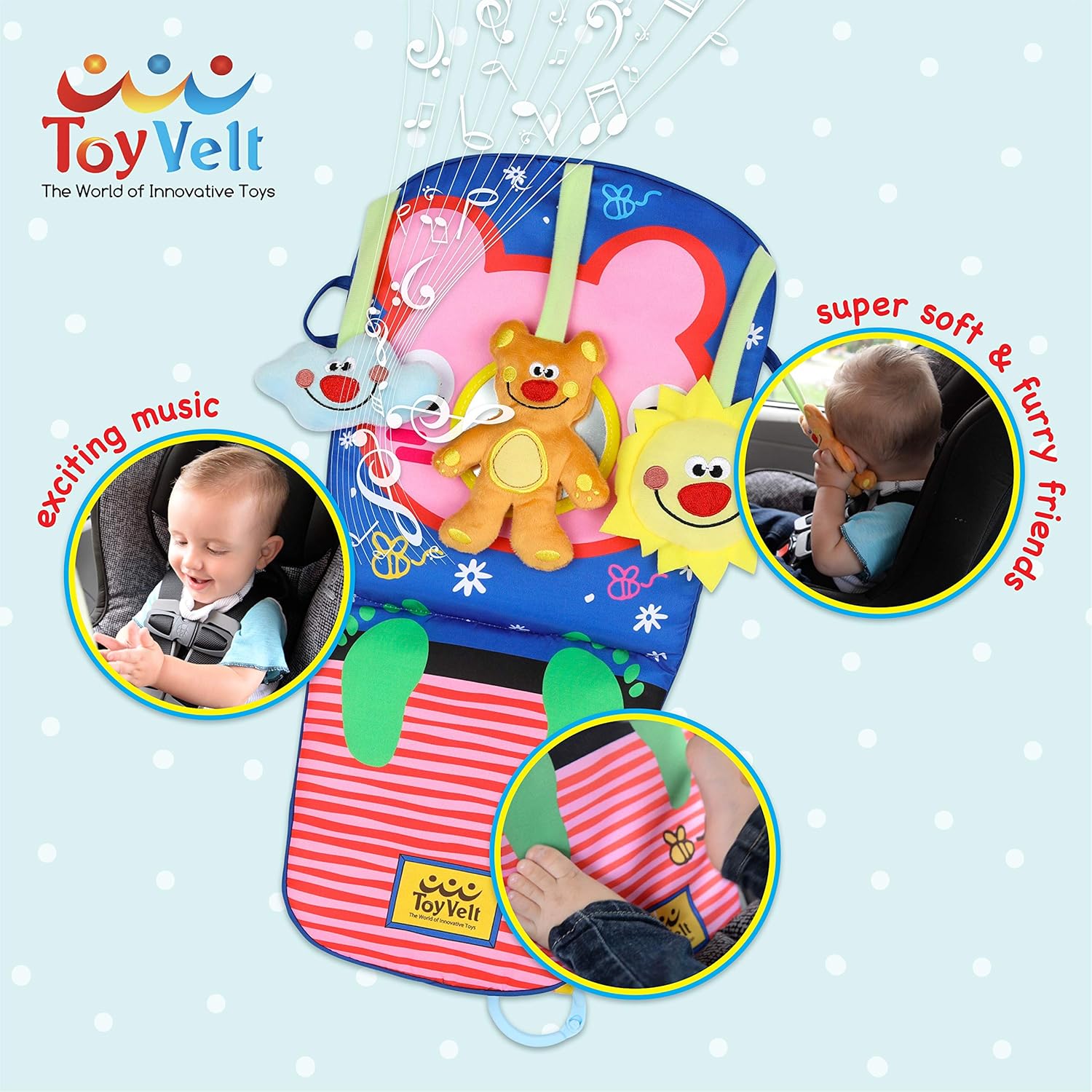 ToyVelt Car Seat Toys for Infants - Kick and Play Fun Hanging Rear Carseat Toy Super Soft, Safe with Music - Your Little One Will Be Thrilled While Driving for Baby Boy & Baby Girl 1 Month and Up: Toys & Games