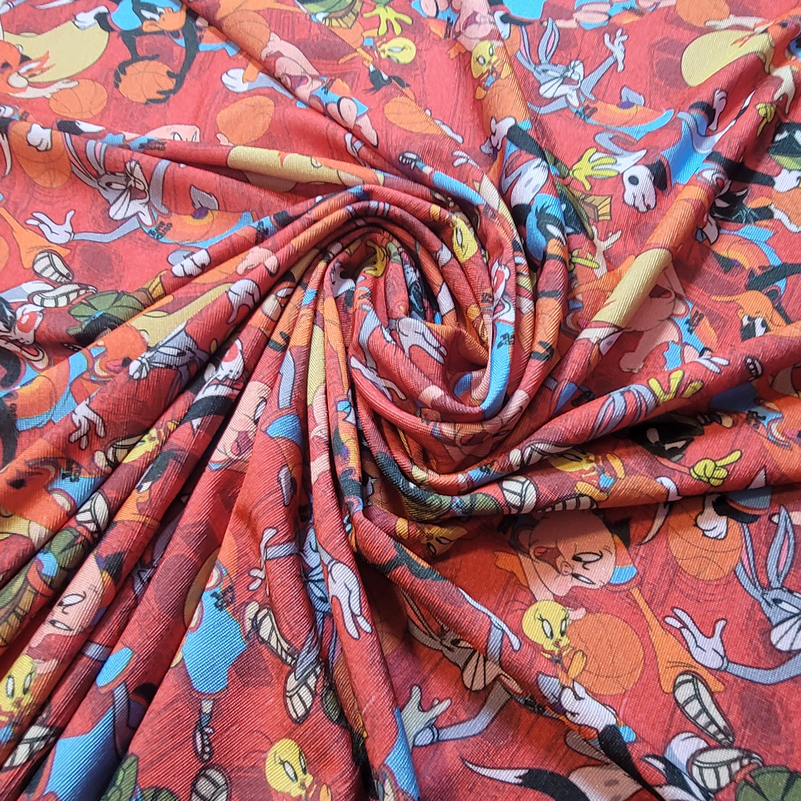 Floral Floral ITY Jersey Fabric Elastane 4-Way Stretch 58" Fashion Dress Meter (Coral Bugs & Bunny)