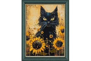 Leczany Cross Stitch Stamped Kits Patterns Craft Kit Needlepoint Full Range of Embroidery Starter Kits Beginners for DIY 11CT 3 Strands | Black Cat and Flower 13×17.3 inches