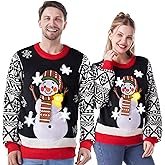 JOYIN Ugly Christmas Sweater Women Men Couples, LED Light Up Ugly Christmas Sweater Kids 2025 Snowman(Black)