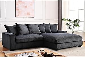 Container Furniture Direct Luxe Oversized Two-Piece Right Facing Sectional Couches for Living Room, 102.4-Inch L Shaped Sofa with Chaise, Upholstered with Corduroy Fabric, Black
