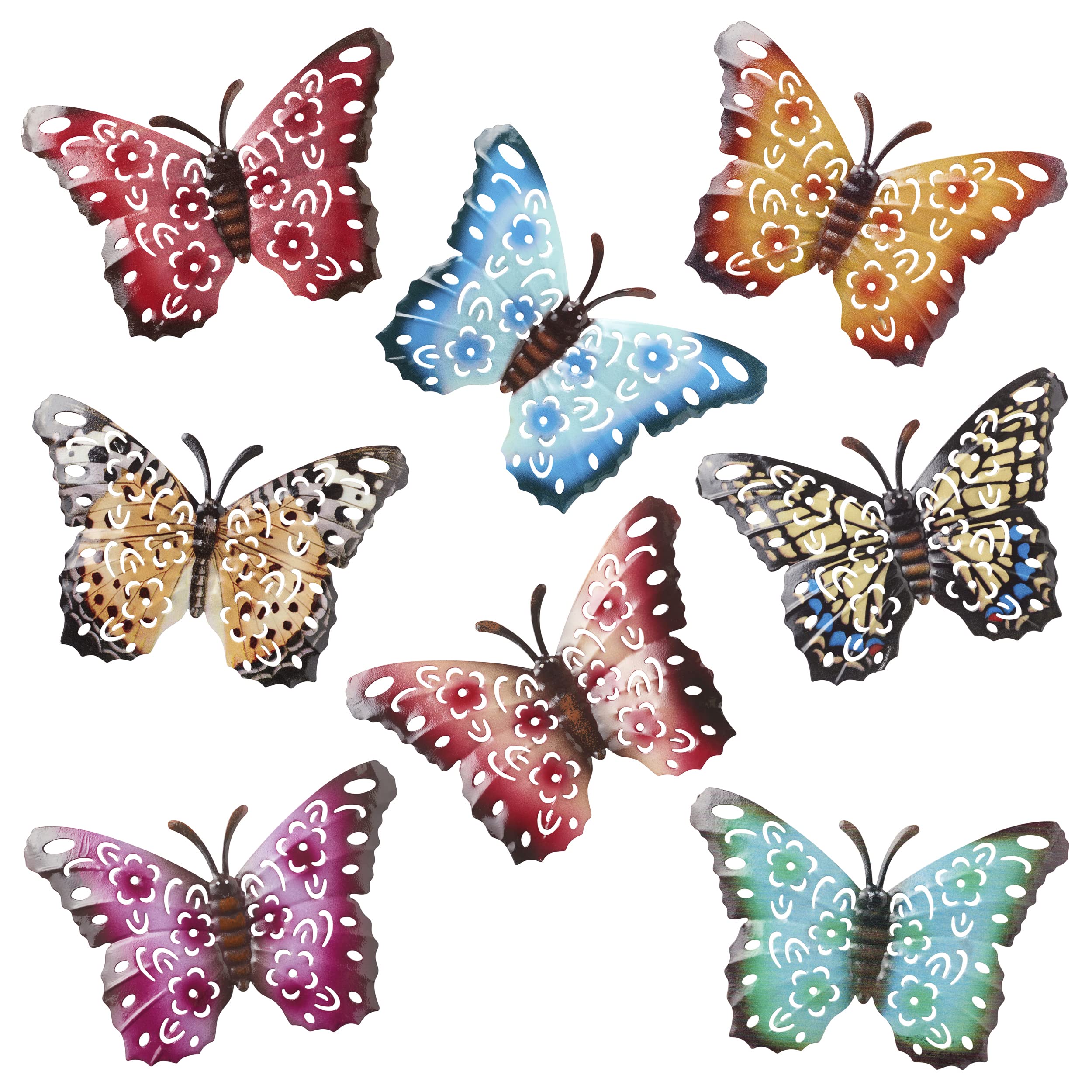 GPH™ Gift Set of 8 Decorative 3D Garden Butterfly Fence Hangers for Indoor/Outdoor Sheds Walls Fences