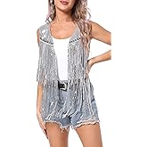 Aivtalk Sequin Tassel Vest for Women Lightweight Sleeveless Sparkly Waistcoat Glitter Fringe Gilet