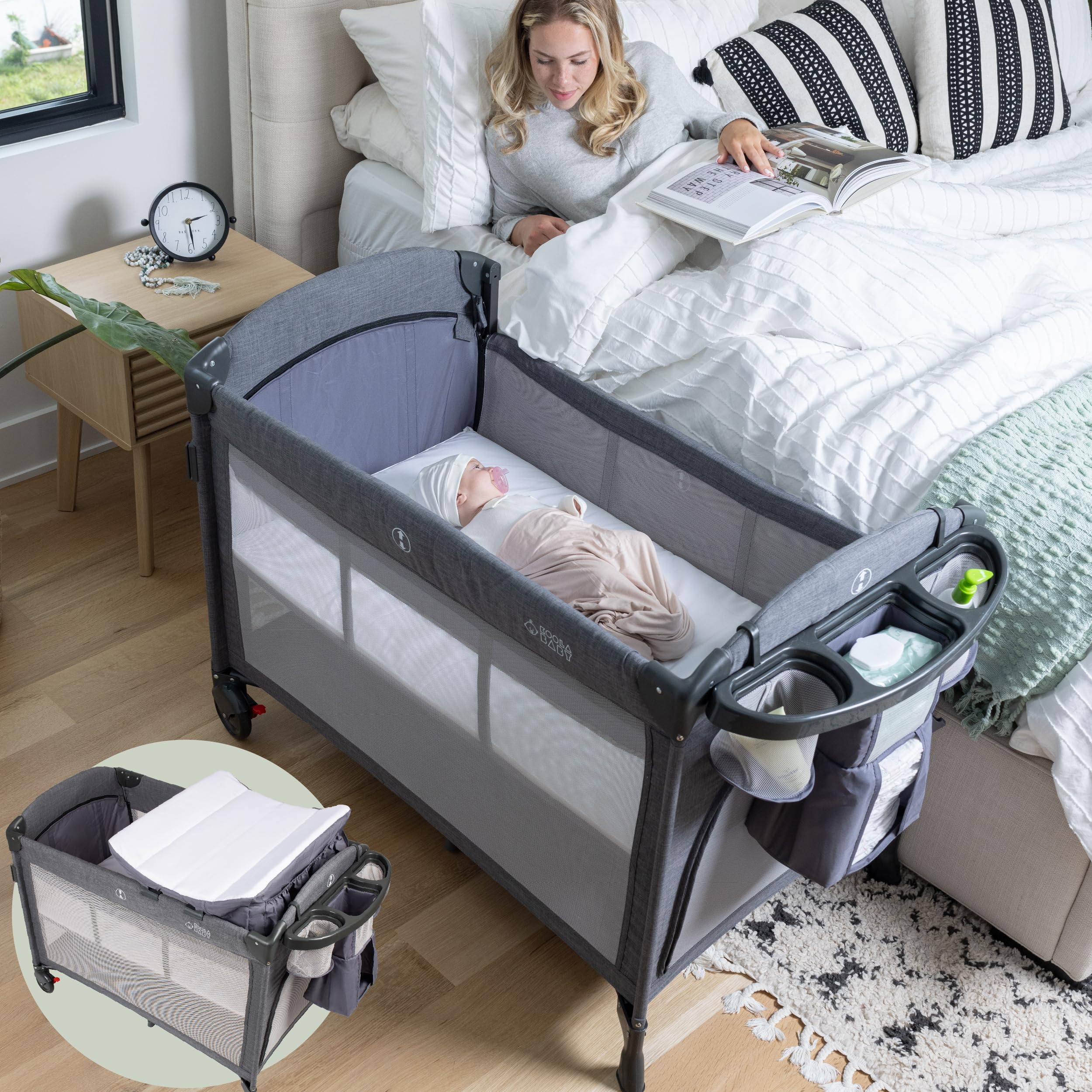 Photo 1 of **MAJOR DAMAGE**
4-in-1 Baby Bassinet - Bedside Crib Sleeper, Pack and Play, Diaper Changing Table & Travel Bassinet - Portable Bassinet for Newborn To Toddlers - Travel Bag Included