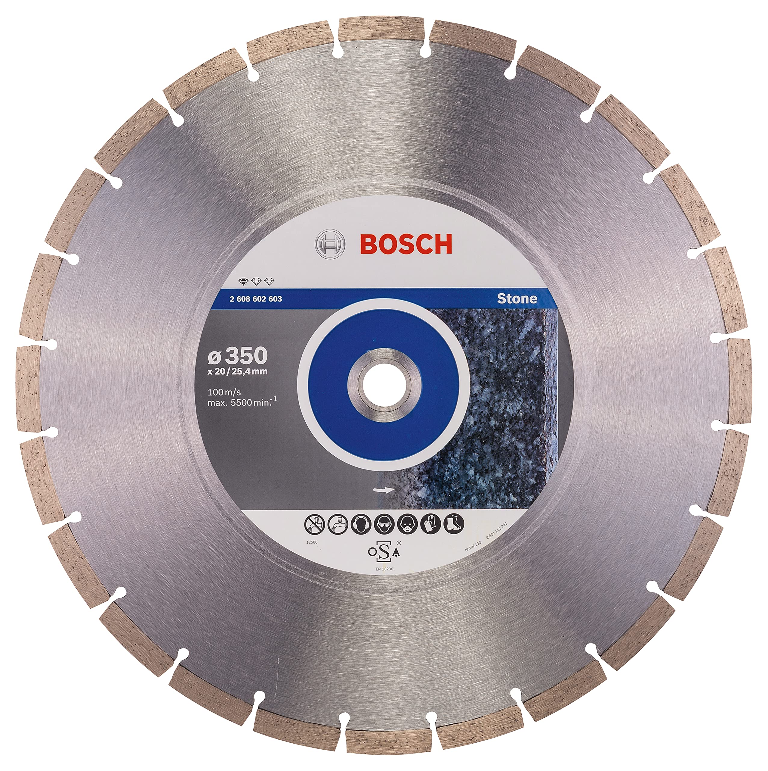 Bosch Professional 1x Diamond Cutting Disc Standard for Stone (for Concrete, Stone, Granite, Ø 350 x 20/25,40 x 3,1 x 10 mm, Accessories for Table Saws, Petrol Saws)