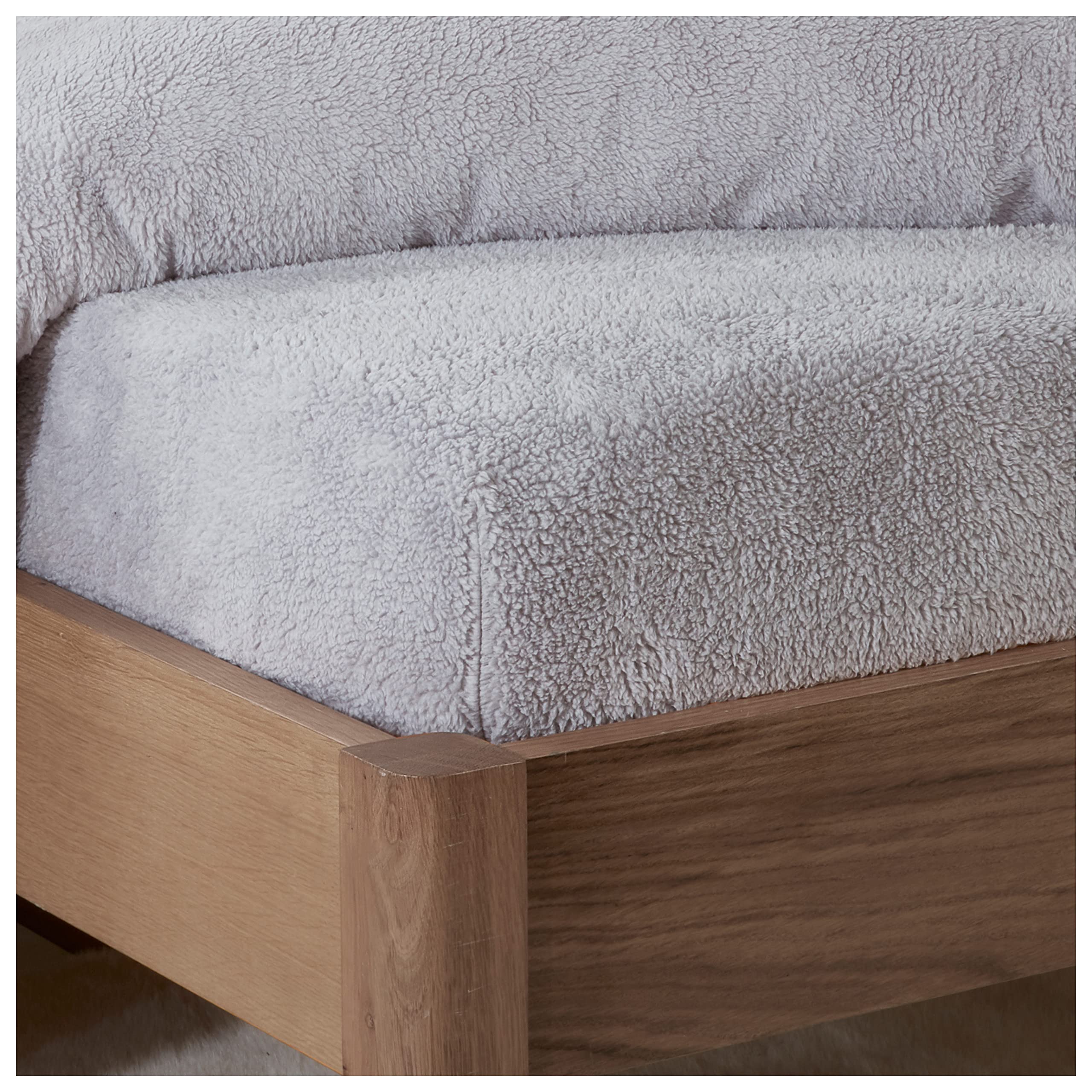 Sleepdown Teddy Fleece Fitted Sheet Plain Thermal Warm Cosy Super Soft Bedsheet Bed Linen - King - Grey,5056242768395