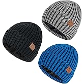 HONGTEYA 3 Pack Winter Beanie for Men Women, Thicken Thermal Plush Lined Beanie Fashion Warm Knit Hat for Cold Weather