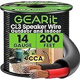 GearIT Outdoor Speaker Wire CCA 2x2.5mm (60.96 Meters - Black) Copper Clad Aluminum - Hi-Fi Audio Cable for Direct Burial in