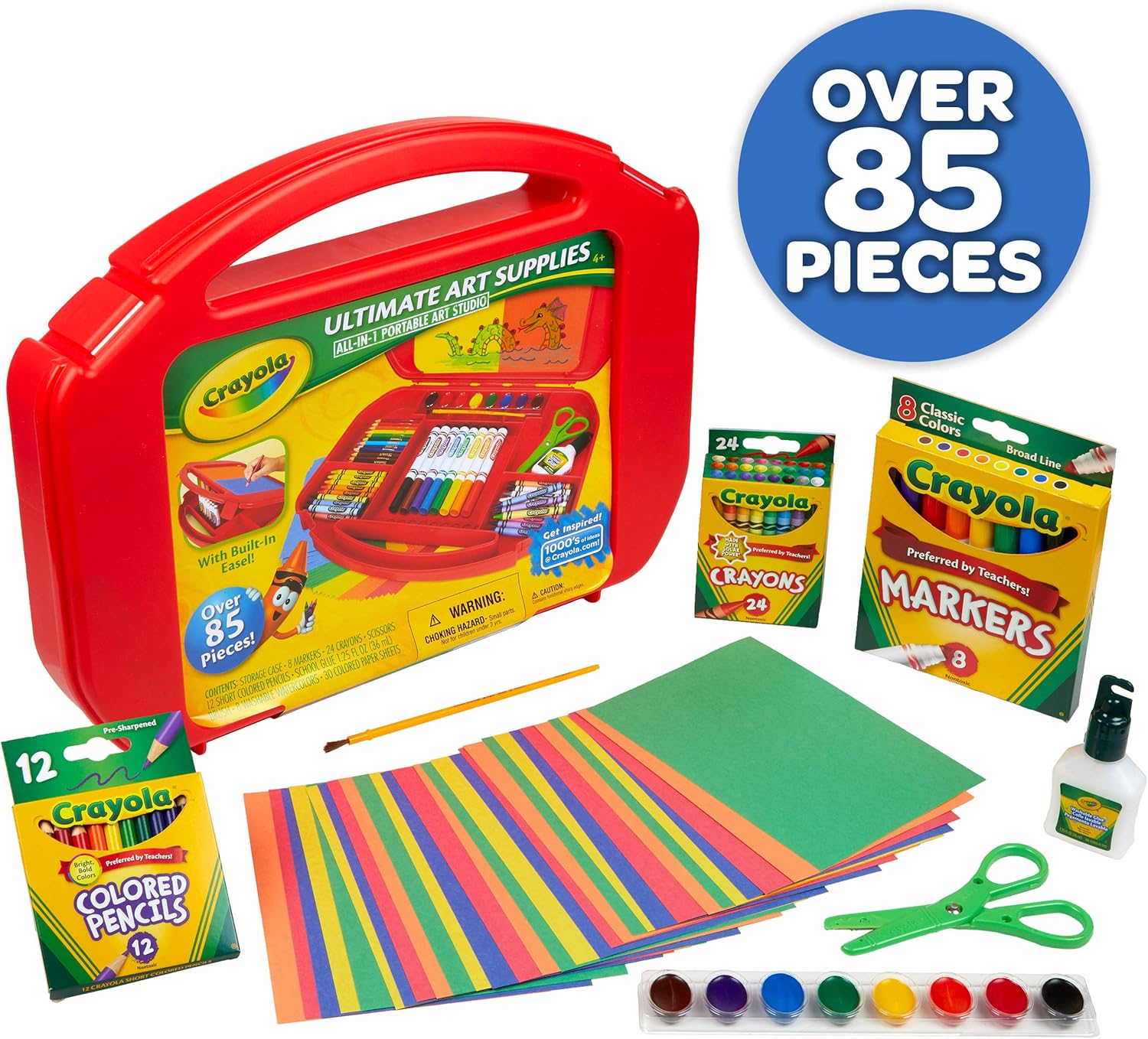 Crayola Ultimate Art Case With Easel, 85 Pieces, Gift For Kids Multicolor, 12 1/4" x 15 3/4" x 2 1/4": Toys & Games