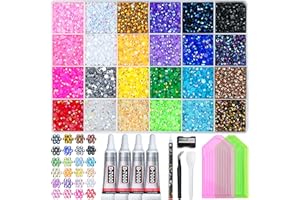 LOTWOW 35000 Pcs Resin Jelly Rhinestones Kit, Multicolor 3mm Flatback Rhinestones with 4 Pcs B7000 Jewelry Glue & Tools, All-in-One Bedazzling Kit for DIY Arts & Crafts Gifts