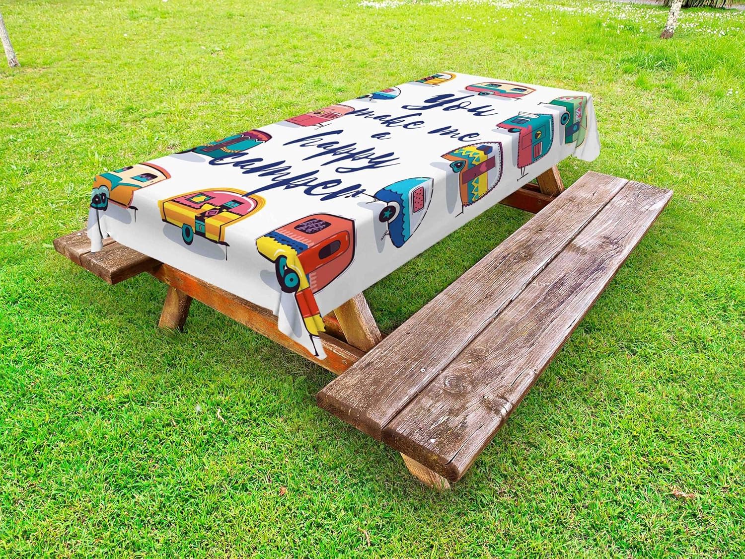 Lunarable Camper Outdoor Tablecloth, You Make Me Happy Camper Motivational Words