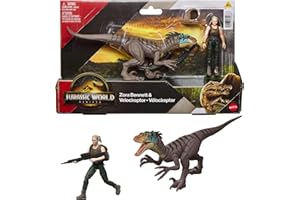 Mattel Jurassic World Rebirth Human & Dinosaur Figure Pack, Zora Bennett & Velociraptor, Movie-Accurate 3.75 Inch Scale, Posable Collectible