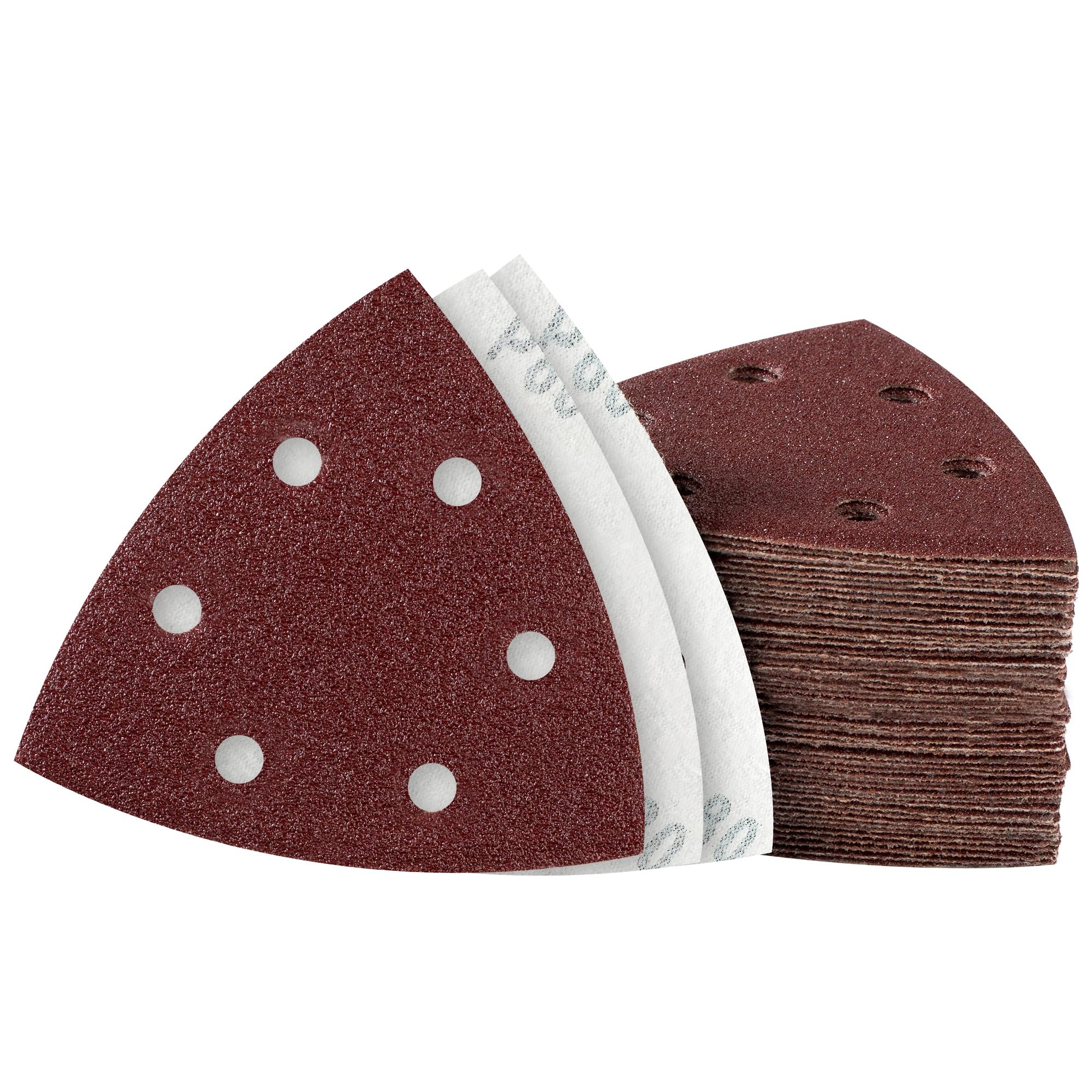 MIDO Professional Abrasive Triangle Sanding Pads 50 Pcs 93 mm 80 Grit Detail Sander Pads 6 Holes Sanding Sheets Sander Sandpaper Hook and Loop Sander Pad