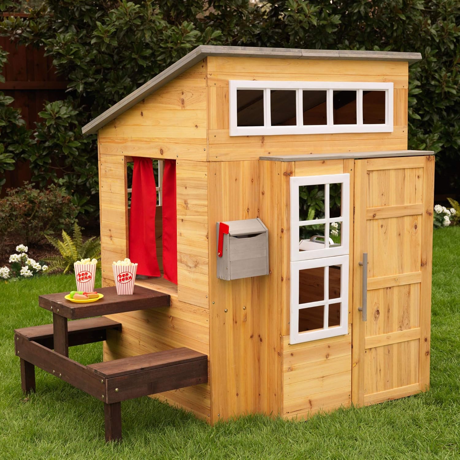 KidKraft Modern Outdoor Wooden Playhouse with Picnic Table, Mailbox and Outdoor Grill ,Gift for Ages 3+: Toys & Games