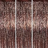 Voircoloria 3.3 x 6.6 ft Foil Fringe Backdrop Curtains, Tinsel Streamers Party Decorations, Fringe Backdrop for Birthday, Baby Shower, Gender Reveal, Graduation (3, Brown)