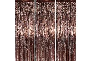 Voircoloria 3 Pack 3.3 x 6.6 ft Brown Foil Fringe Backdrop Curtains, Tinsel Streamers Party Decorations, Fringe Backdrop for Birthday, Baby Shower, Gender Reveal, Graduation