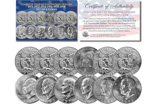 Eisenhower IKE Dollars 6-Coin Set Complete Set of All Years 1971-1978 with Capsules and Certificate