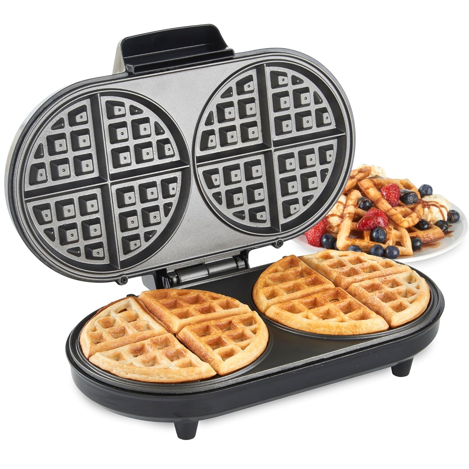 VonShef Round Waffle Maker Large 2 Slice Waffle Iron with NonStick