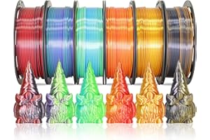 MIKA3D 6 Spools Bicolor Dual Color 1.75mm 3D Printer Filament Bundle, 3D Printing Silk PLA, Silk Black-Red/Purple-Green/Blue-Green/Red-Gold/Gold-Copper/Black-Orange, 3D Printing PLA 250g X 6 Spools