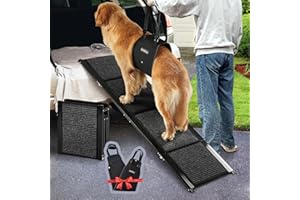 Zooba Dog Ramp for Car, 63" long & 17.3" wide Foldable Dog Ramp for SUV, Car, and Truck - 200 lbs Capacity, Anti-Slip Felt Surface, Pet Ramp with Dog Lift Harness for Large Dogs - Durable and Portable