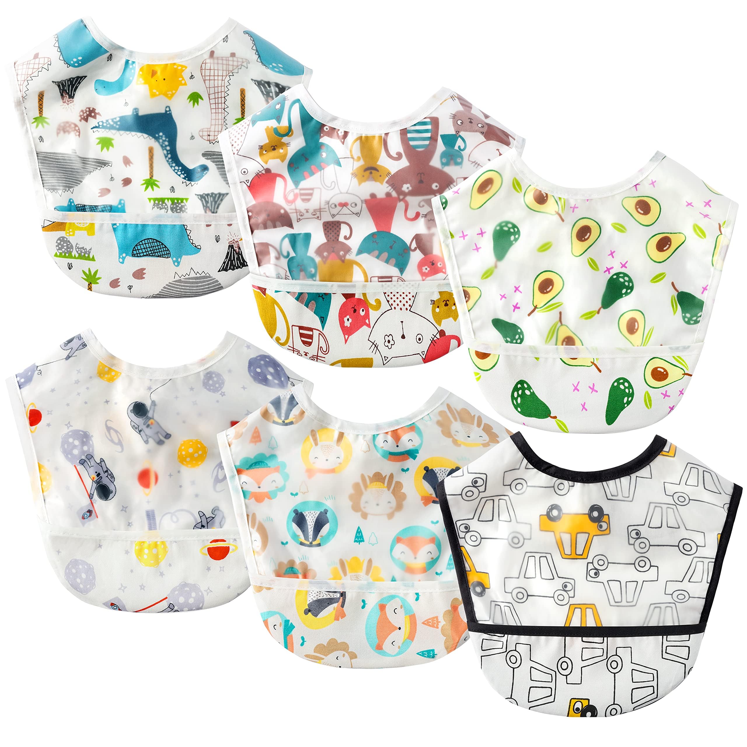 Photo 1 of 2ooya 6 Pcs Baby Feeding Bibs Toddler Waterproof Bib Set with Crumb Catcher Pocket Infant Adjustable Baby Teething Bib Babies Food Bibs Keepsake Gift for Baby Shower Christmas New Year, 6-12 Months