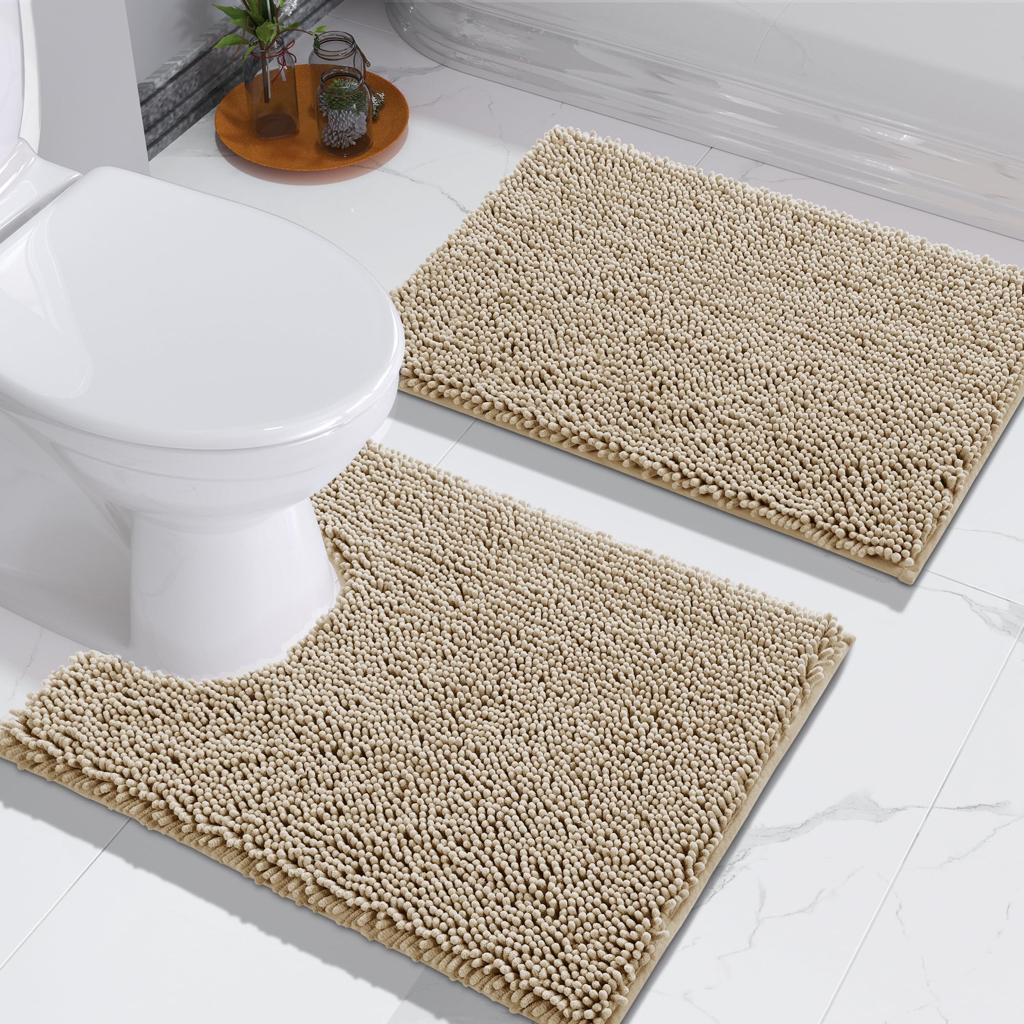 Toulet Rug Yimobra Toilet Rug U-Shaped Set 2-Piece, Soft Absorbent Quick-Dry ...