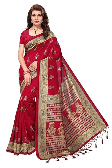 Womens Art silk with blouse piece Saree(Free Size)