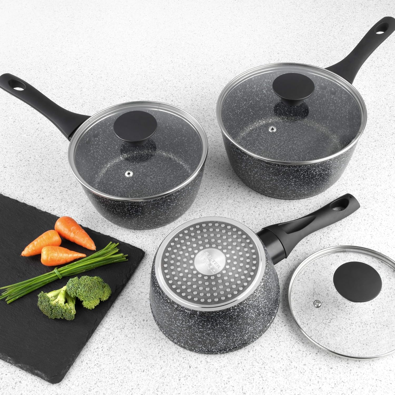 Salter Megastone 3-Piece Pan Set, Non-Stick Cooking Pots, Induction Hob Suitable, 16/18/20 cm Saucepans - Image 5