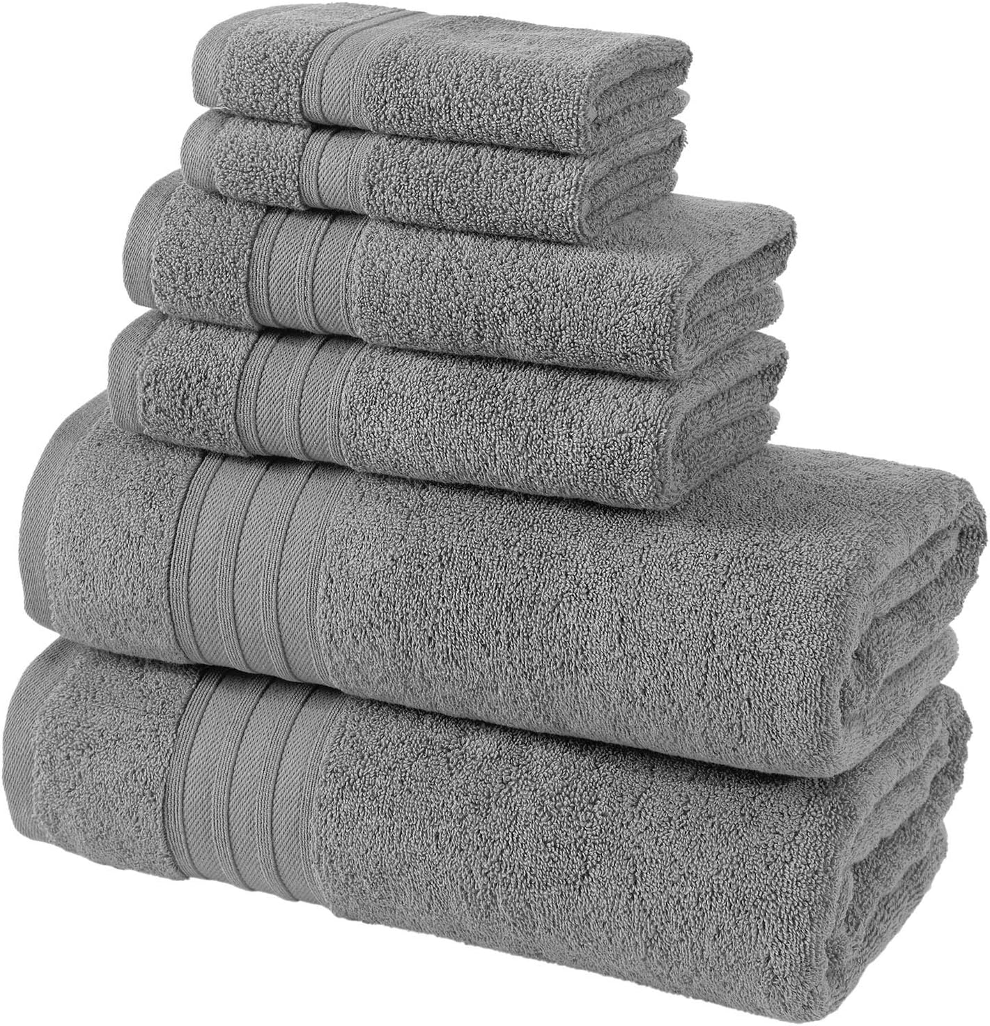 Hammam Linen 100% Cotton 6 Piece Towel Set, Cool Grey Super Soft, Fluffy, and Absorbent, Premium Quality Perfect for Daily Use (2 x Bath Towels, 2 x Hand Towels, 2 x Washcloths): Kitchen & Dining