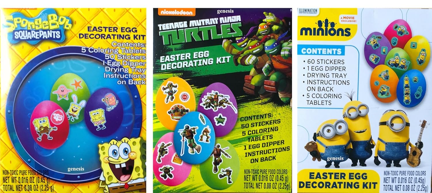 Children’s Easter Egg Decorating Teenage Mutant Ninja Turtles, Spongebob, and Minions Easter Egg Decorating Kit